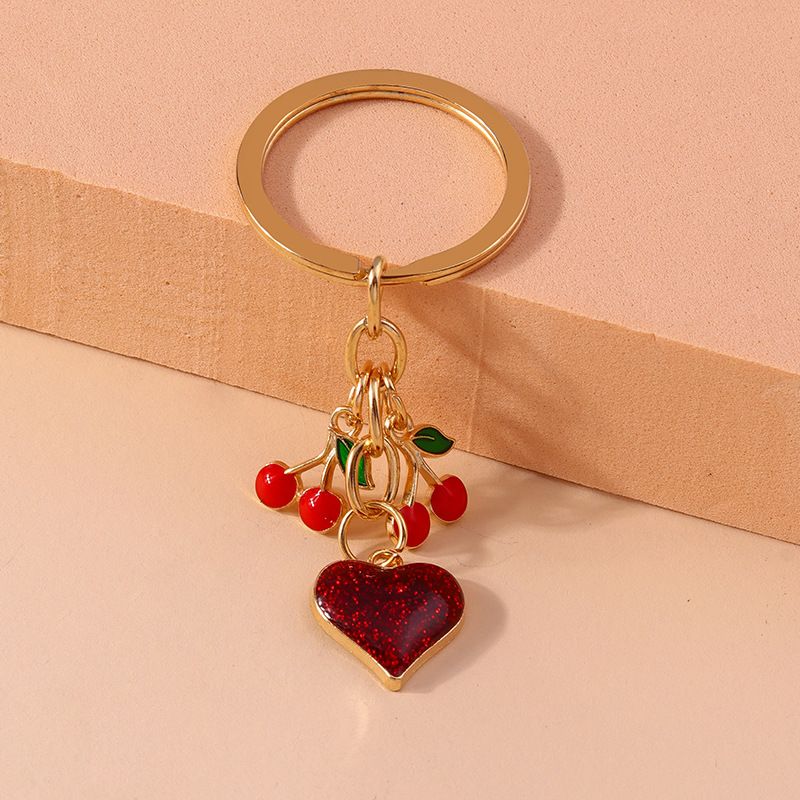 Pretty Enamel Cherry Keychain Heart Key Rings Pendants for Key Holder Women Girls Handbag Decor Handmade Jewelry Gifts