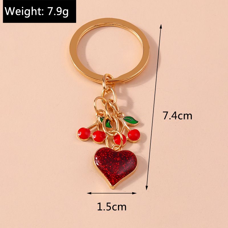 Pretty Enamel Cherry Keychain Heart Key Rings Pendants for Key Holder Women Girls Handbag Decor Handmade Jewelry Gifts