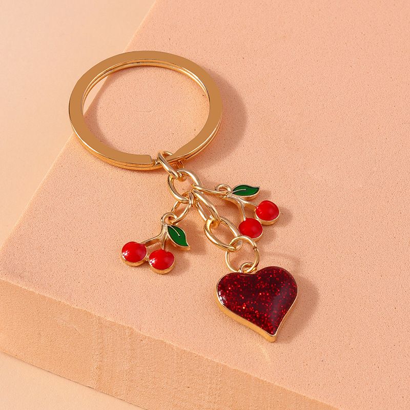 Pretty Enamel Cherry Keychain Heart Key Rings Pendants for Key Holder Women Girls Handbag Decor Handmade Jewelry Gifts