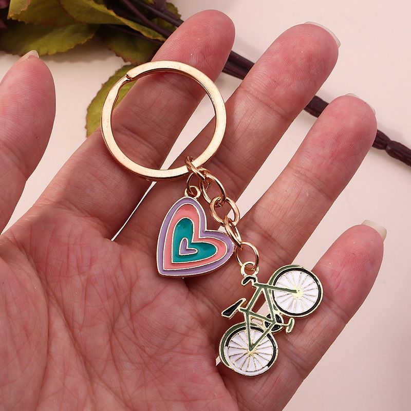 Lovely Colorful Heart Keychain Bicycle Keyrings Valentine's Day Gift Key Chains for Women Girls Car Key Handbag Jewelry Accessories