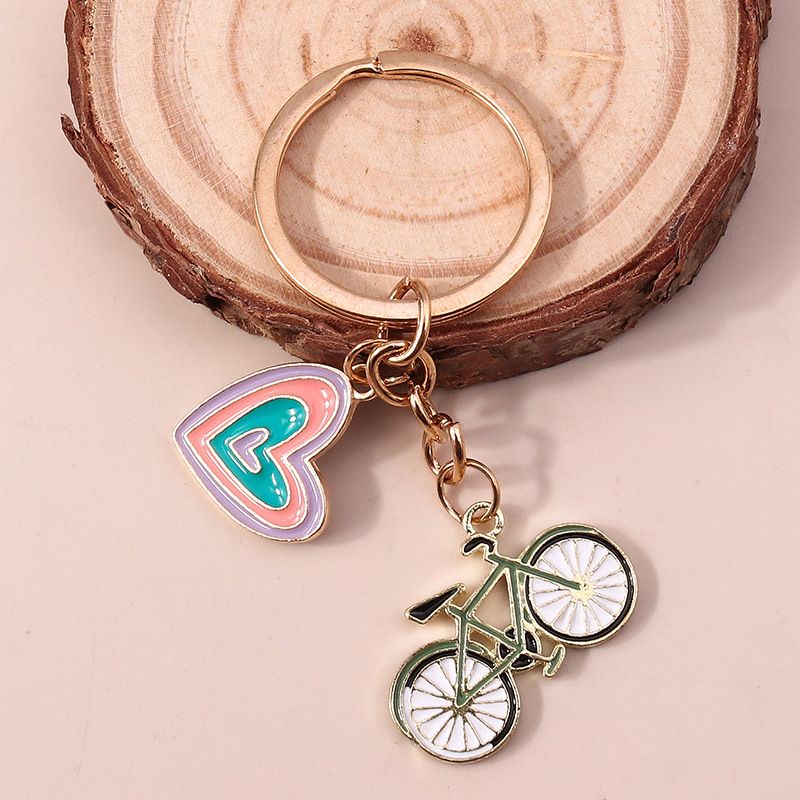 Lovely Colorful Heart Keychain Bicycle Keyrings Valentine's Day Gift Key Chains for Women Girls Car Key Handbag Jewelry Accessories