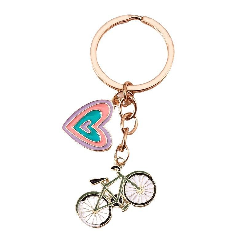 Lovely Colorful Heart Keychain Bicycle Keyrings Valentine's Day Gift Key Chains for Women Girls Car Key Handbag Jewelry Accessories