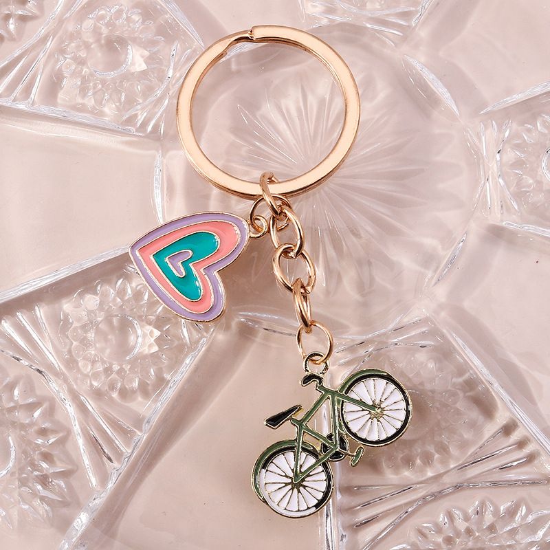 Lovely Colorful Heart Keychain Bicycle Keyrings Valentine's Day Gift Key Chains for Women Girls Car Key Handbag Jewelry Accessories