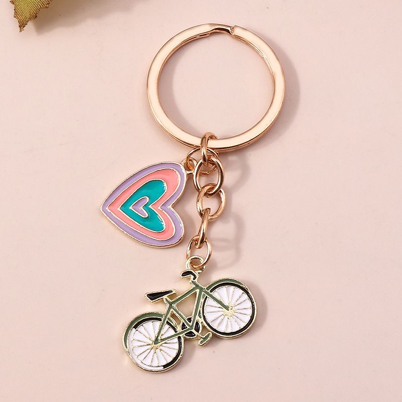 Lovely Colorful Heart Keychain Bicycle Keyrings Valentine's Day Gift Key Chains for Women Girls Car Key Handbag Jewelry Accessories