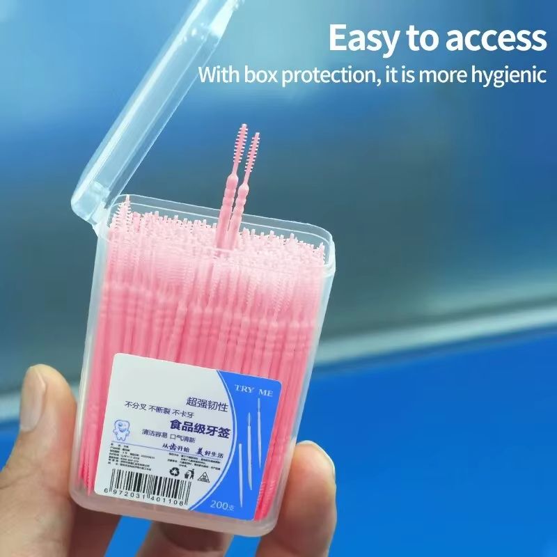 200 Pieces Toothpick Disposable Family Box Packed Portable Ultra Fine Pick Double Head High End Personality Creative Fruit Stick