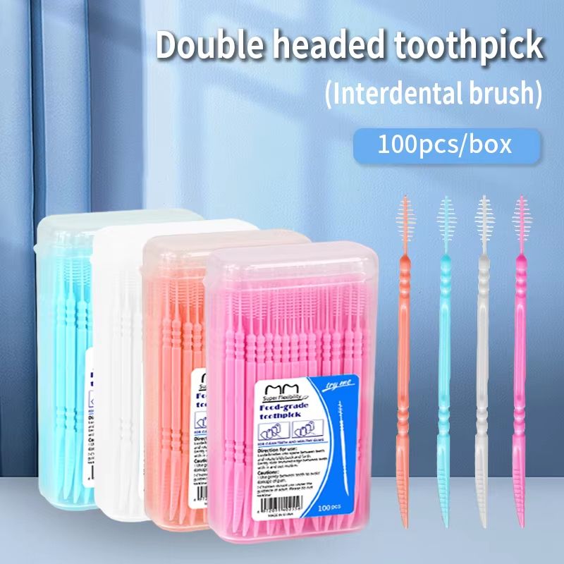 100pcs Toothpick Disposable Family Box Packed Portable Ultra Fine Pick Double Head High End Personality Creative Fruit Stick