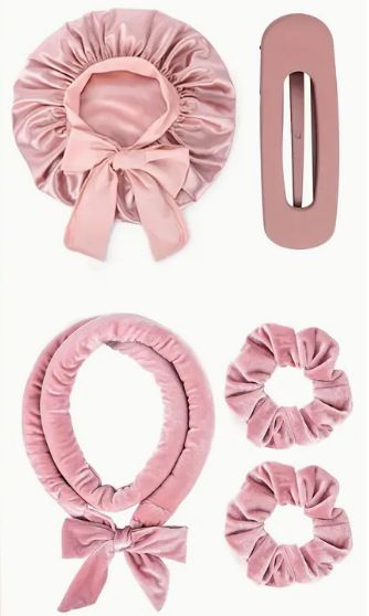 5pcs Non-Heat Curling Wands Lazy Bow Big Wave Hair Styling Tool Bath Cap Combination for Easy Bedhead Look Perfect Sleep Gift