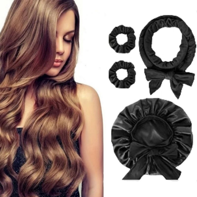 5pcs Non-Heat Curling Wands Lazy Bow Big Wave Hair Styling Tool Bath Cap Combination for Easy Bedhead Look Perfect Sleep Gift