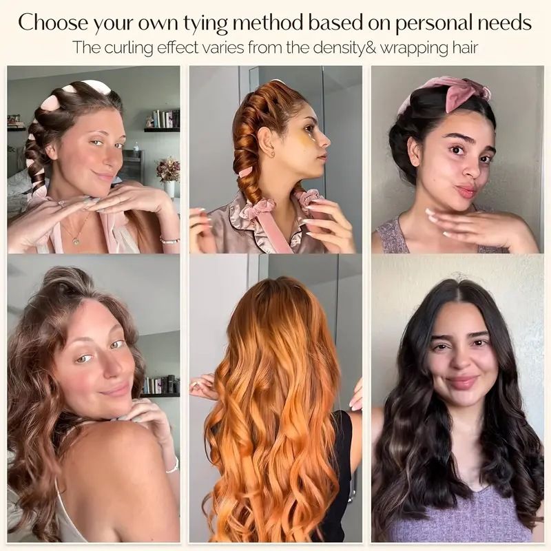 5pcs Non-Heat Curling Wands Lazy Bow Big Wave Hair Styling Tool Bath Cap Combination for Easy Bedhead Look Perfect Sleep Gift