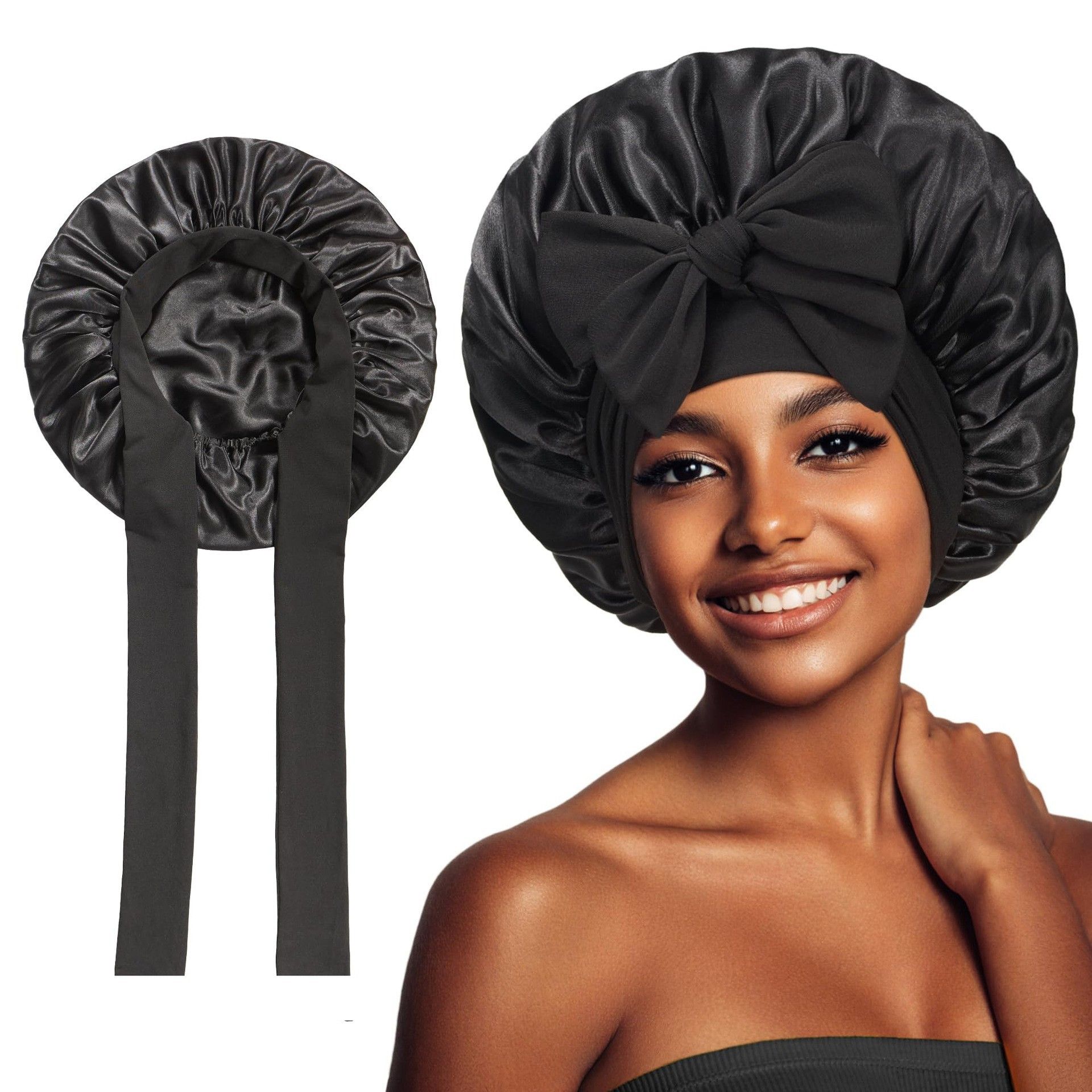 5pcs Non-Heat Curling Wands Lazy Bow Big Wave Hair Styling Tool Bath Cap Combination for Easy Bedhead Look Perfect Sleep Gift