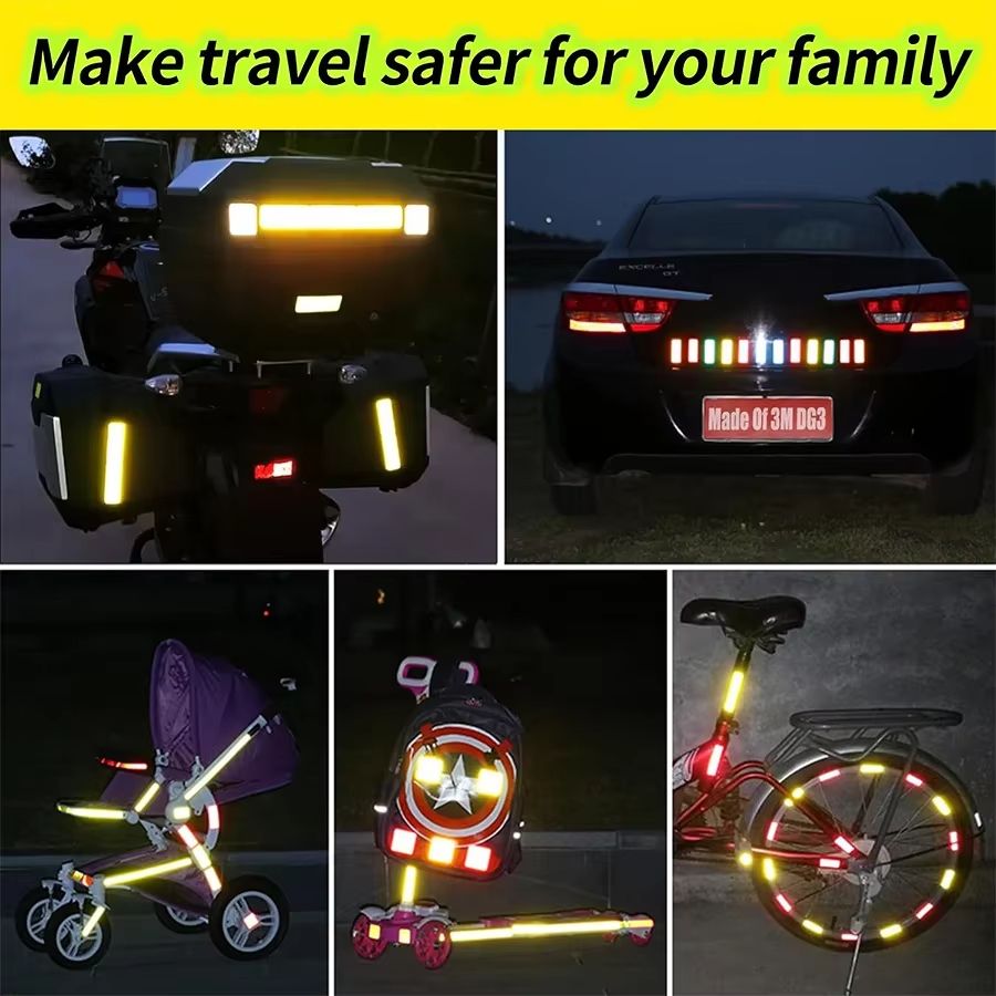 10pcs Bicycle Reflective Stickers 30x80mm Night Riding Safety Warning Strip Suitable for Bike Motorcycle Clothing Trailer Helmet