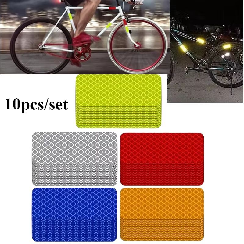 10pcs Bicycle Reflective Stickers 30x80mm Night Riding Safety Warning Strip Suitable for Bike Motorcycle Clothing Trailer Helmet