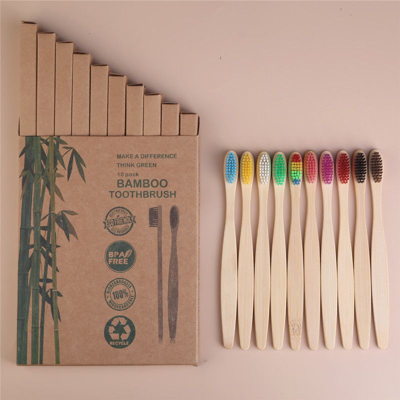 Single Cowhide Wrapped Bamboo Toothbrush Set Natural and Environmentally Friendly Bamboo Toothbrush Tablet One Box of 10 PCS