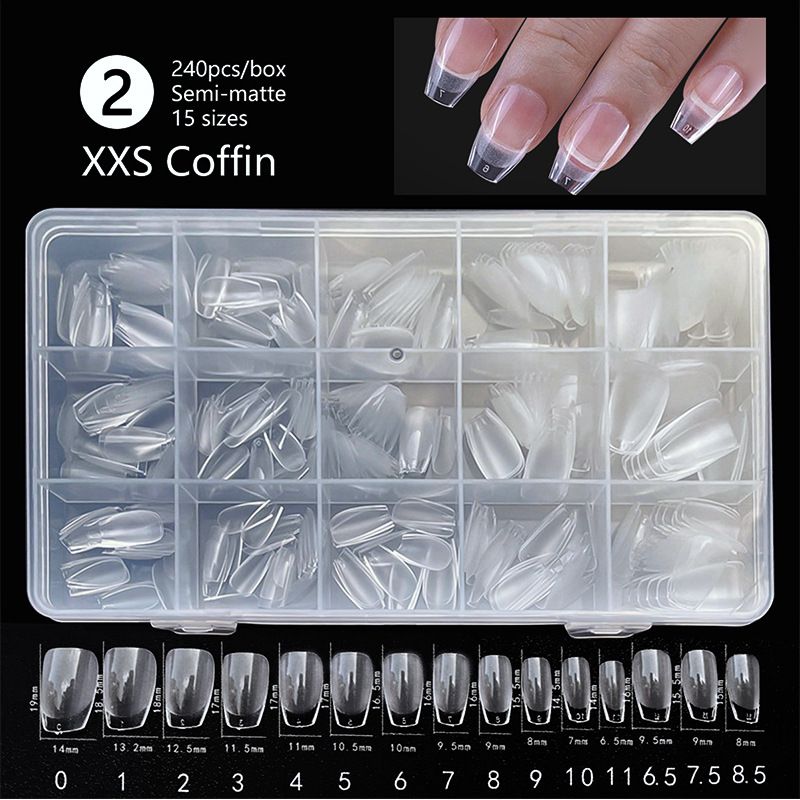 240Pcs XXS Extra Short Almond Coffin Nail Tips Half Matte Pre-Filed Soft Gel Full Cover Fake Nail for Small Average Nail Beds