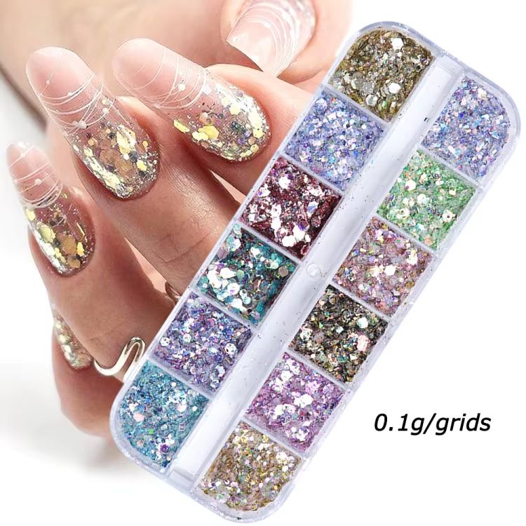 Mirror Iridescent Mixed Hexagon Nail Glitter Sequins Holographic Spangles Flakes Nail Art Powder Gel Polish Manicure Accessories