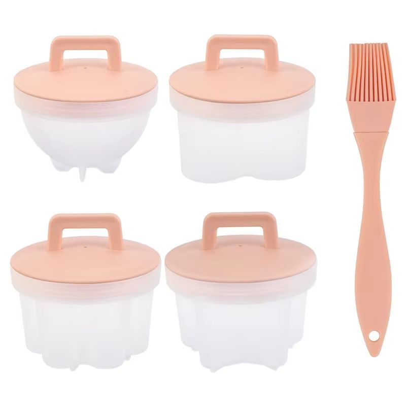 4 Pcs/Set Egg Cooker Egg Boiler Hard Boiled Eggs without shell Egg Cups Egg Mold Maker With Lid Brush Kitchen Egg Tools