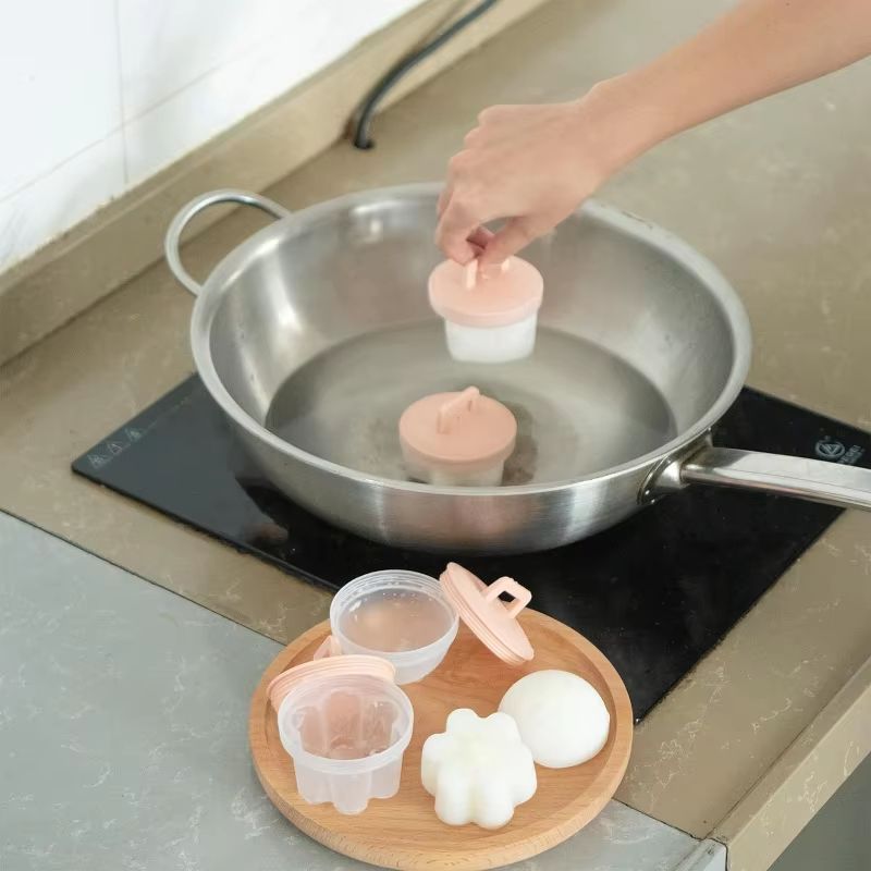 4 Pcs/Set Egg Cooker Egg Boiler Hard Boiled Eggs without shell Egg Cups Egg Mold Maker With Lid Brush Kitchen Egg Tools