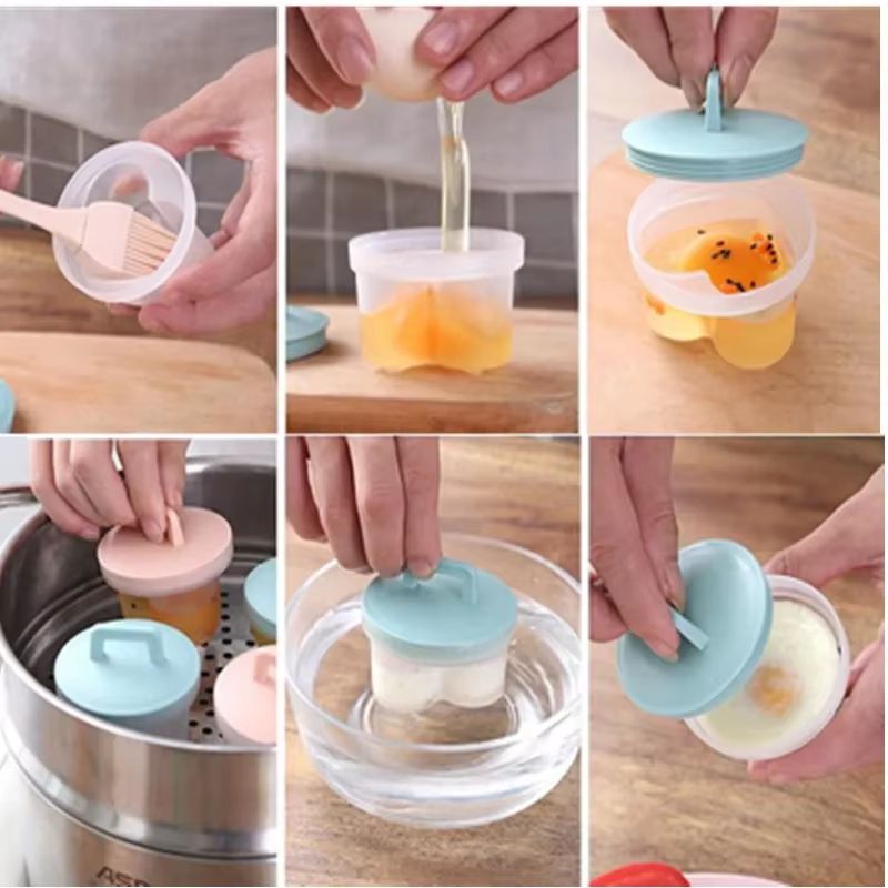 4 Pcs/Set Egg Cooker Egg Boiler Hard Boiled Eggs without shell Egg Cups Egg Mold Maker With Lid Brush Kitchen Egg Tools