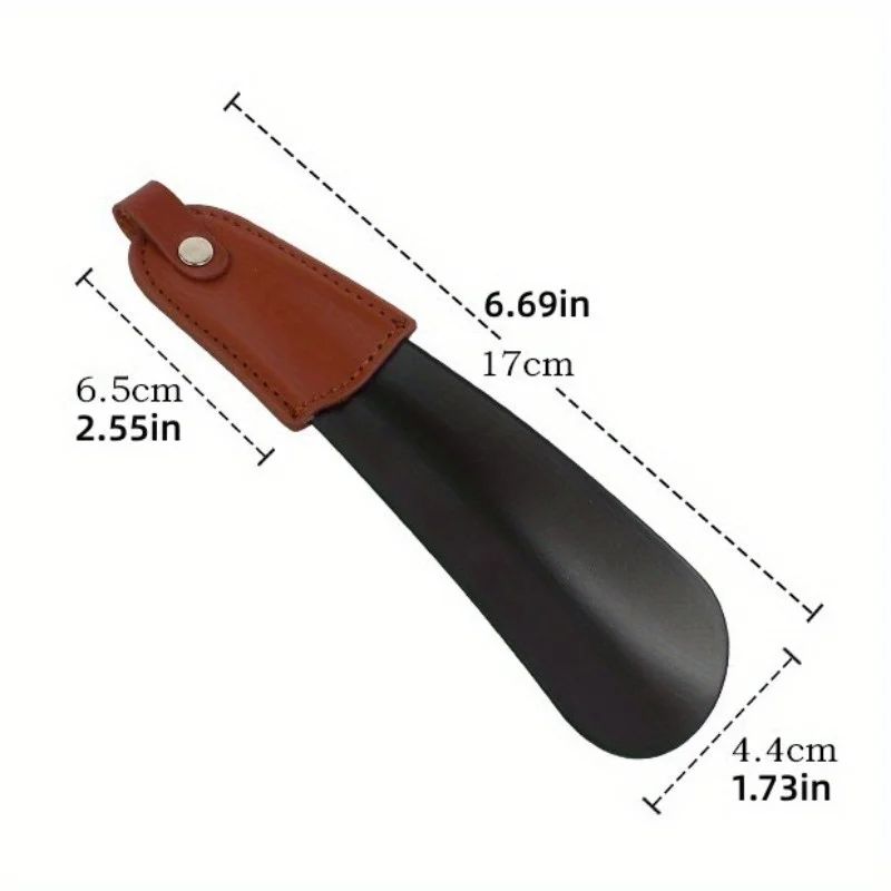 1pcs stainless steel shoehorn with leather handle, travel shoehorn is easy to carry and easy to wear shoes