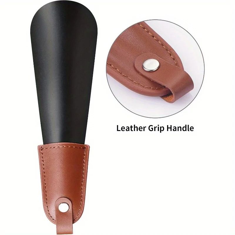 1pcs stainless steel shoehorn with leather handle, travel shoehorn is easy to carry and easy to wear shoes