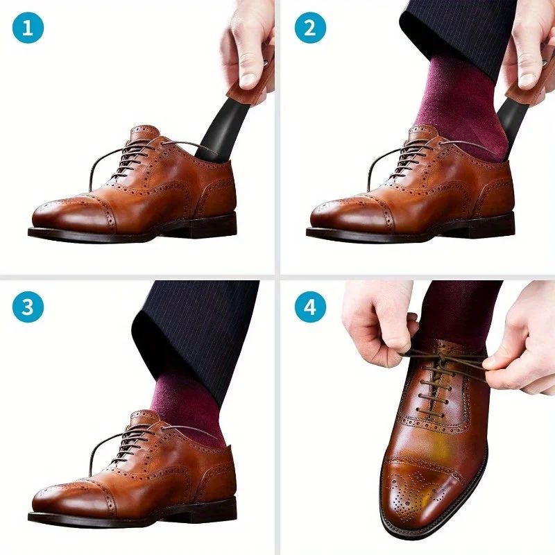 1pcs stainless steel shoehorn with leather handle, travel shoehorn is easy to carry and easy to wear shoes