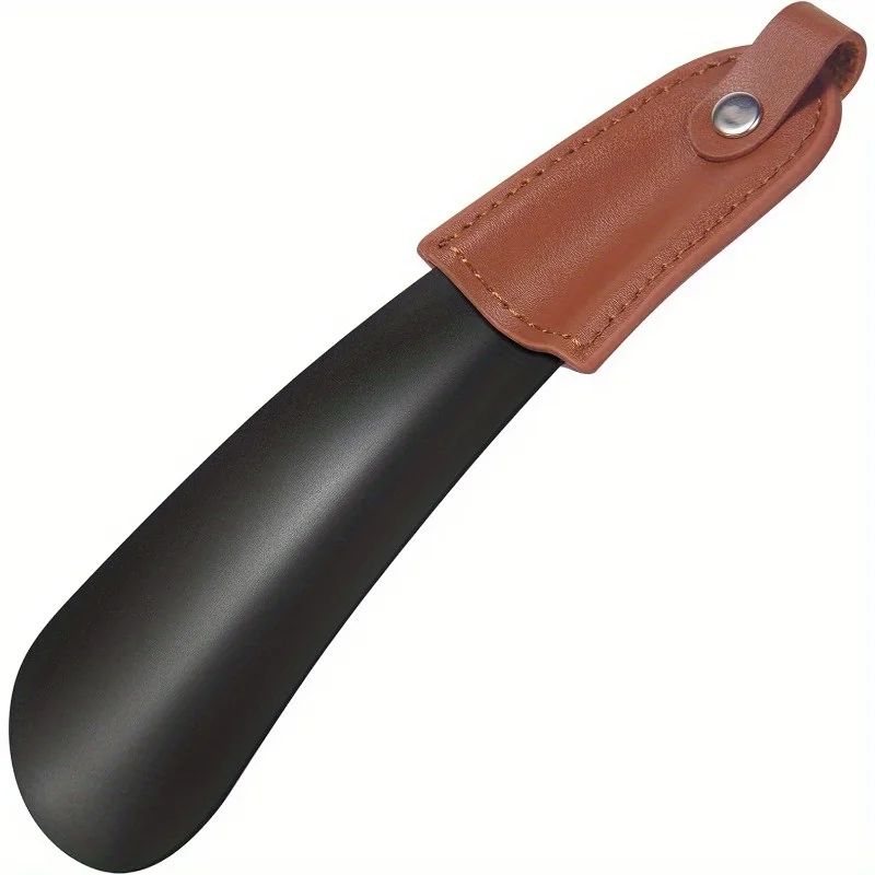 1pcs stainless steel shoehorn with leather handle, travel shoehorn is easy to carry and easy to wear shoes