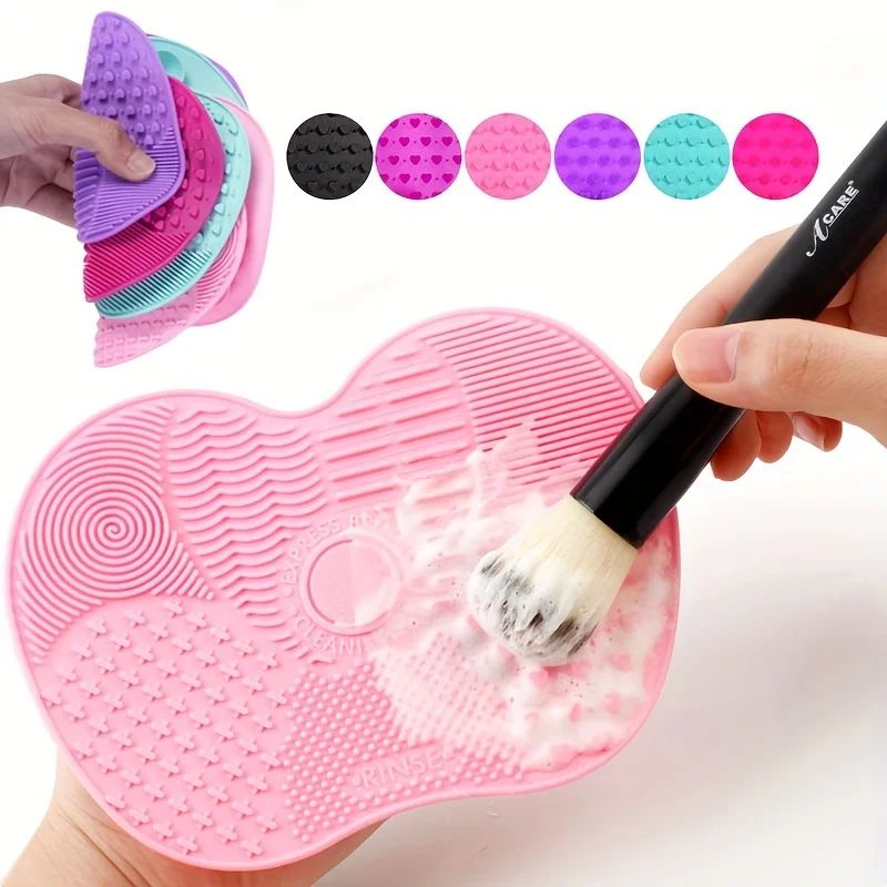 Silicone Apple-Shaped Makeup Brush Cleaner Pad With Suction Cup For Effective Cosmetic Tool Cleaning
