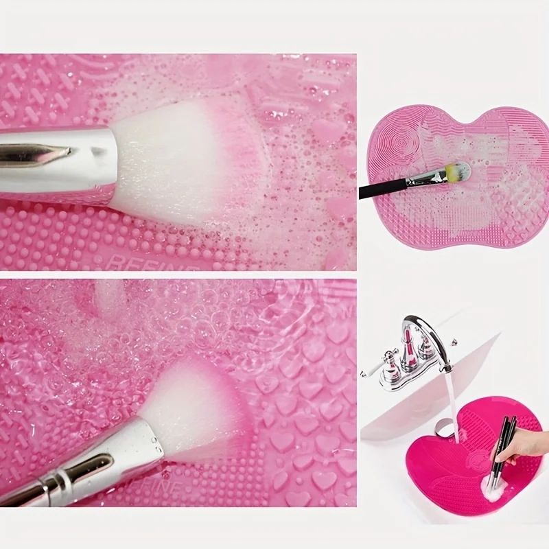 Silicone Apple-Shaped Makeup Brush Cleaner Pad With Suction Cup For Effective Cosmetic Tool Cleaning