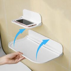 Folding Wall Mounted Shelf Saving Space Foldable Storage Rack Punch-Free Phone Holder Wifi Router Storage Tray Bathroom Organizer