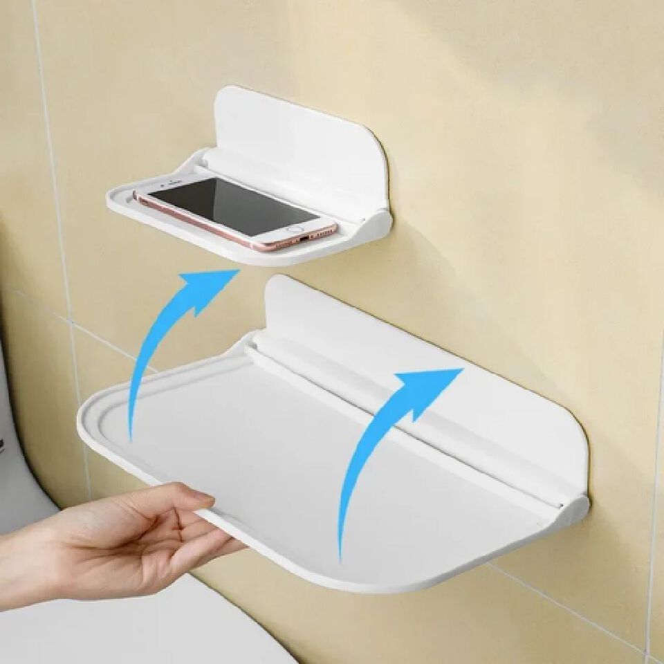 Folding Wall Mounted Shelf Saving Space Foldable Storage Rack Punch-Free Phone Holder Wifi Router Storage Tray Bathroom Organizer