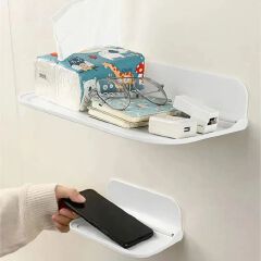 Folding Wall Mounted Shelf Saving Space Foldable Storage Rack Punch-Free Phone Holder Wifi Router Storage Tray Bathroom Organizer