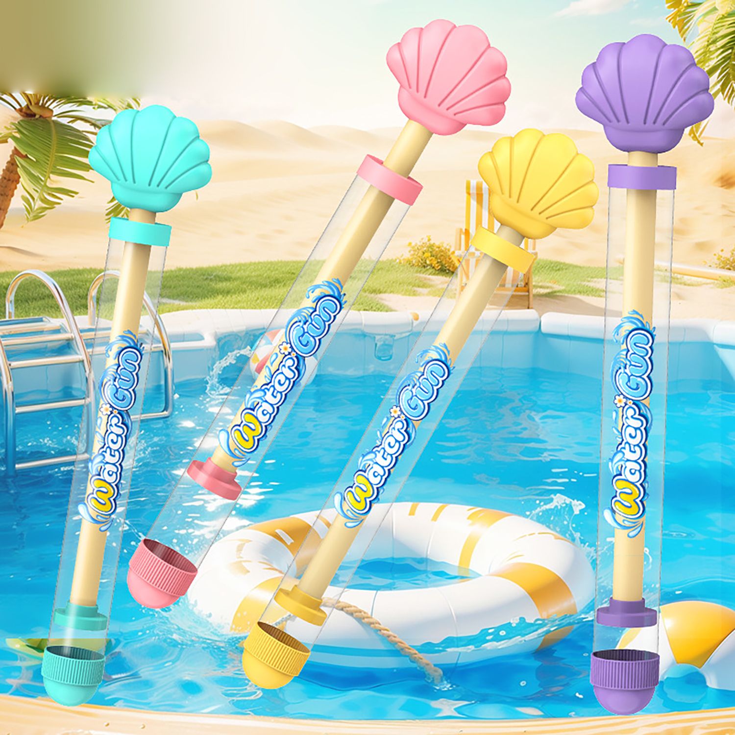 Shell fireworks water gun, pull-out water storage, children's outdoor water gun toy