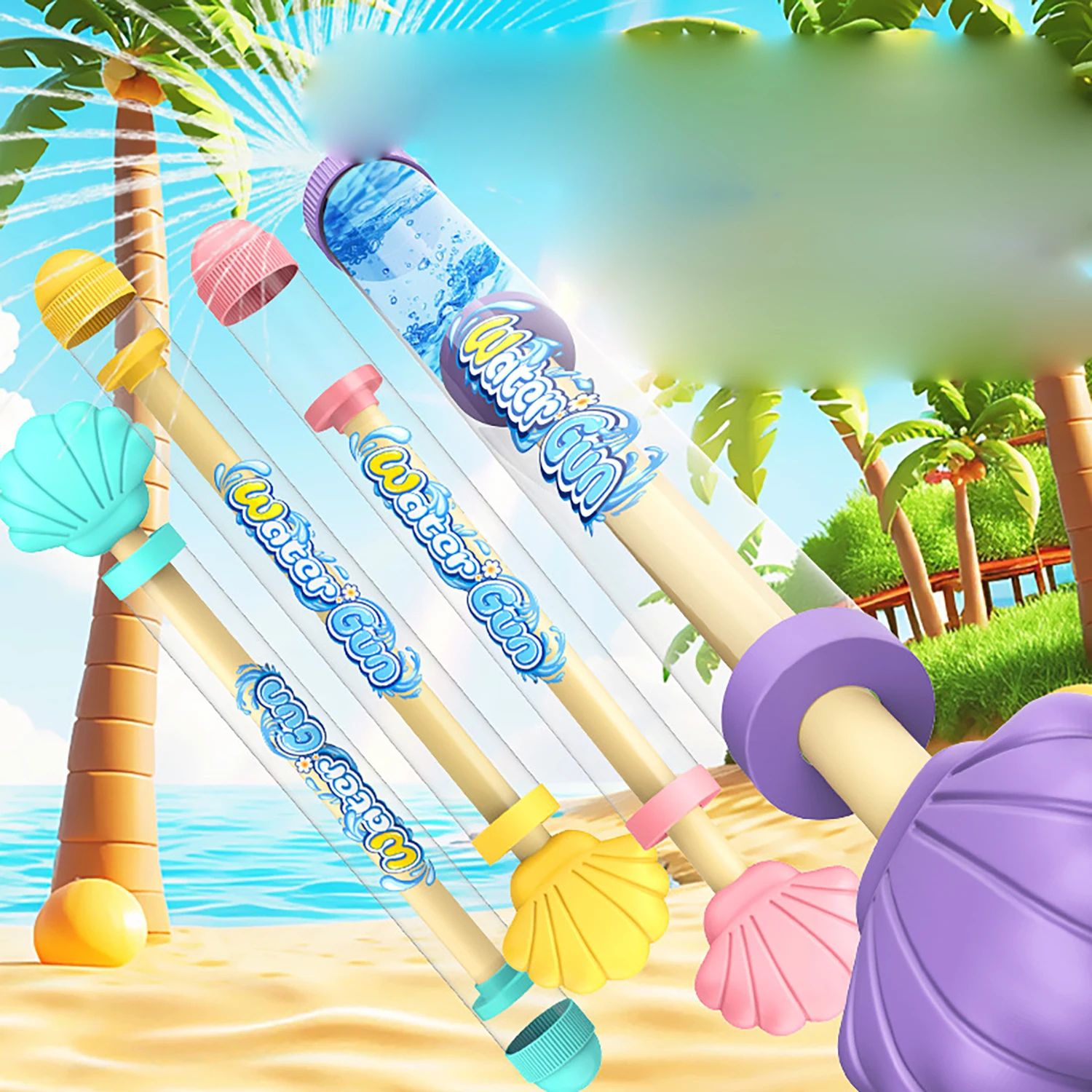 Shell fireworks water gun, pull-out water storage, children's outdoor water gun toy