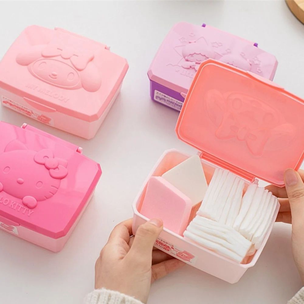Sanrio Hello Kitty Melody Storage Box Cartoon KT Cat Desktop Organizer For Accessories Packaging Cotton Swab Girls Gifts