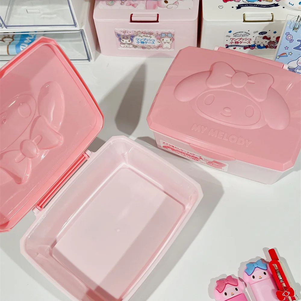 Sanrio Hello Kitty Melody Storage Box Cartoon KT Cat Desktop Organizer For Accessories Packaging Cotton Swab Girls Gifts