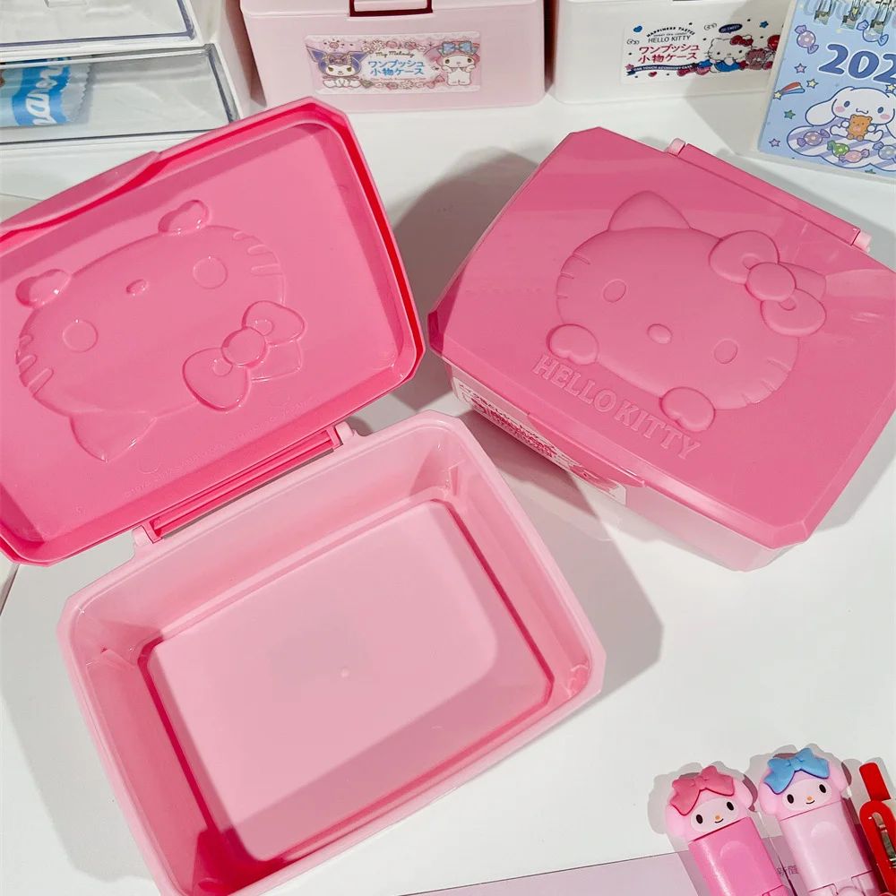 Sanrio Hello Kitty Melody Storage Box Cartoon KT Cat Desktop Organizer For Accessories Packaging Cotton Swab Girls Gifts