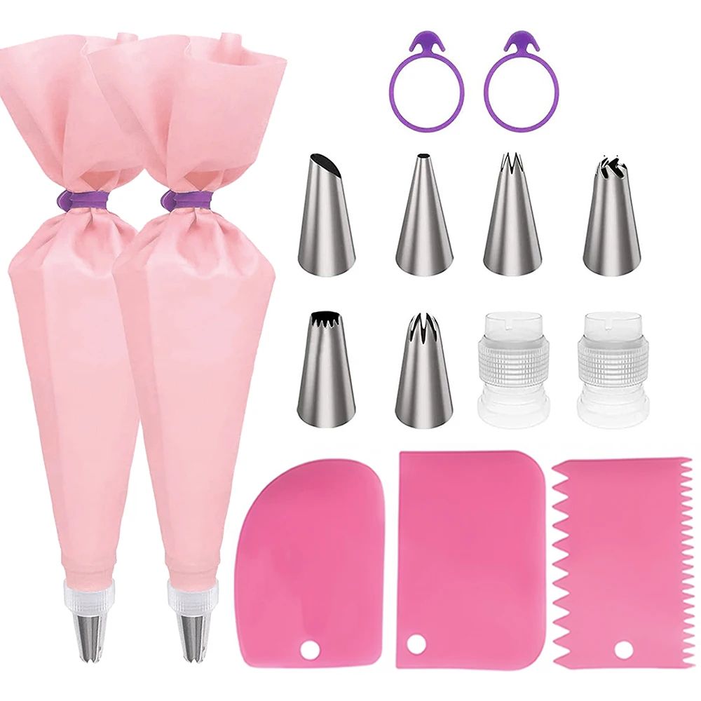 15PCS Silicone Decorating Bag Stainless Steel Decorating Tip Set Cake Decorating Nozzle Kitchen DIY Cake Baking Tools