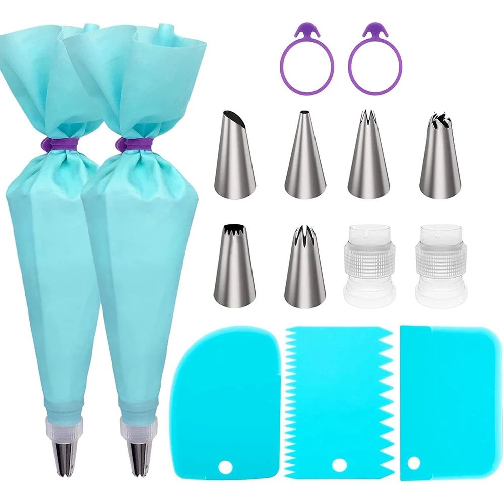 15PCS Silicone Decorating Bag Stainless Steel Decorating Tip Set Cake Decorating Nozzle Kitchen DIY Cake Baking Tools