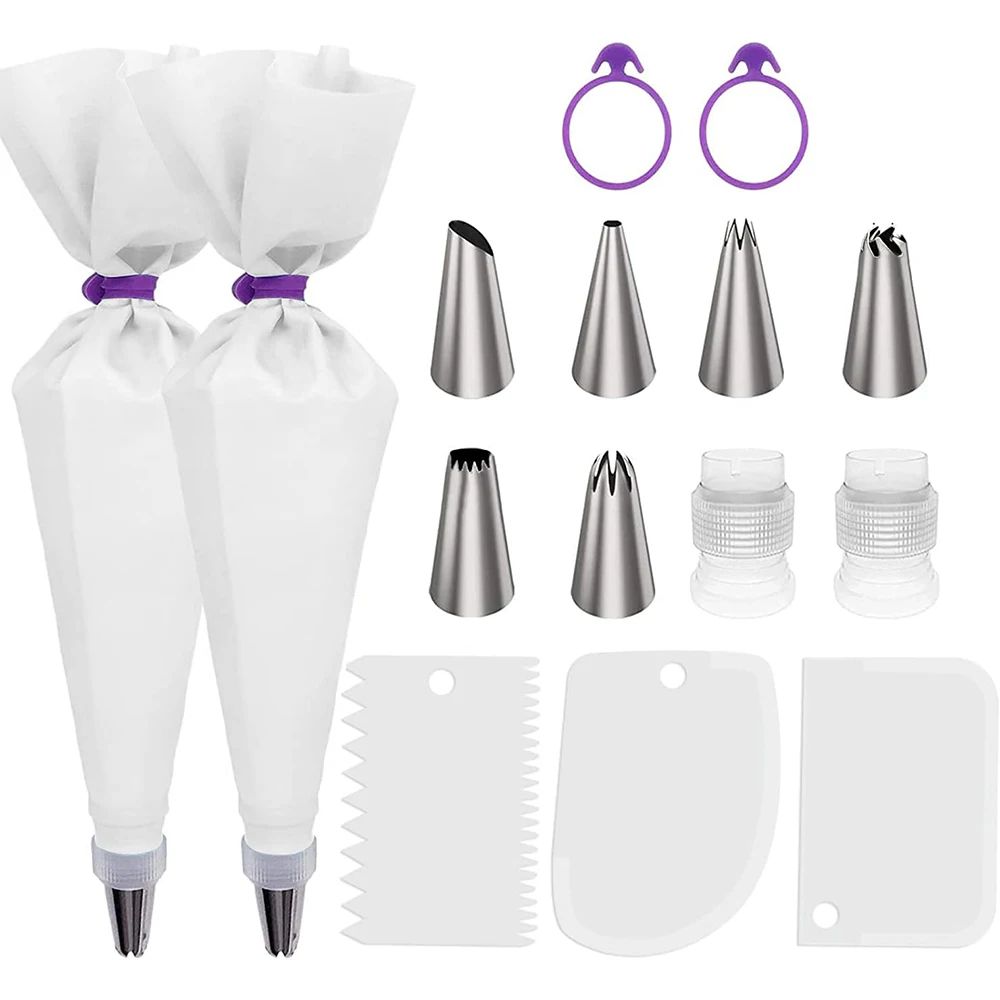 15PCS Silicone Decorating Bag Stainless Steel Decorating Tip Set Cake Decorating Nozzle Kitchen DIY Cake Baking Tools