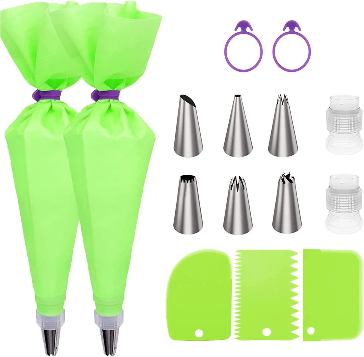 15PCS Silicone Decorating Bag Stainless Steel Decorating Tip Set Cake Decorating Nozzle Kitchen DIY Cake Baking Tools