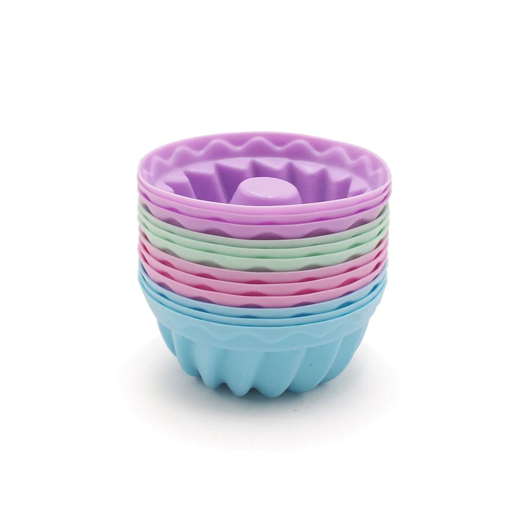 12pcs/Set Use Food Grade BPA Free Cake Mold Silicone Multicolor Round Muffin Cups Baking Silicone Cake Molds Random color