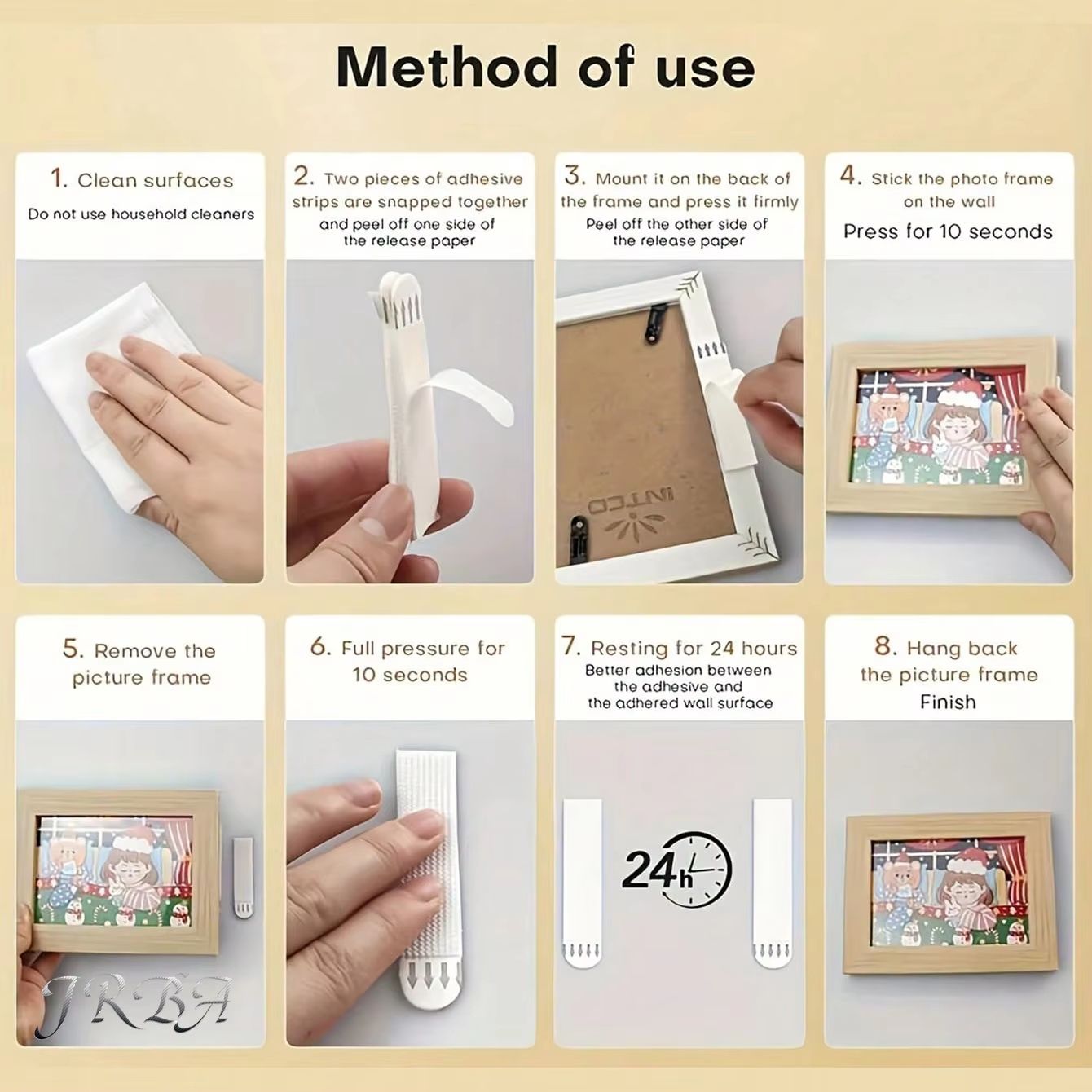 12pcs-Traceless and easy to pull adhesive Velcro for fixing photo frames, hanging pictures without leaving any adhesive