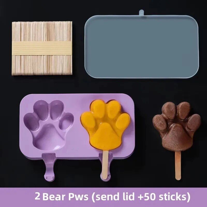 Silicone Ice Cream Mold Popsicle Siamese Molds with Lid DIY Homemade Ice Lolly Mold Cartoon Cute Image Handmade Kitchen Tools