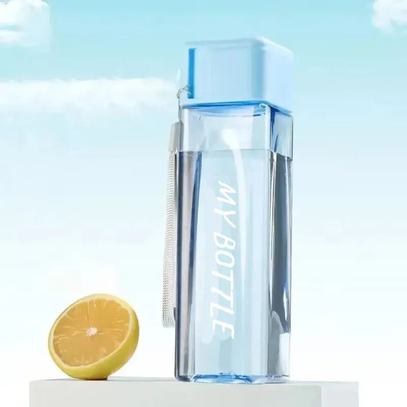 Clear Square Drinking Glass in Mate Plastic Portable Water Bottle with Milk Cable for Outdoor Sports