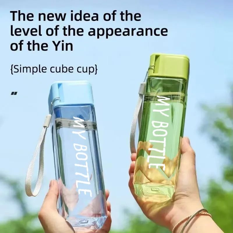 Clear Square Drinking Glass in Mate Plastic Portable Water Bottle with Milk Cable for Outdoor Sports
