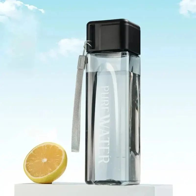 Clear Square Drinking Glass in Mate Plastic Portable Water Bottle with Milk Cable for Outdoor Sports