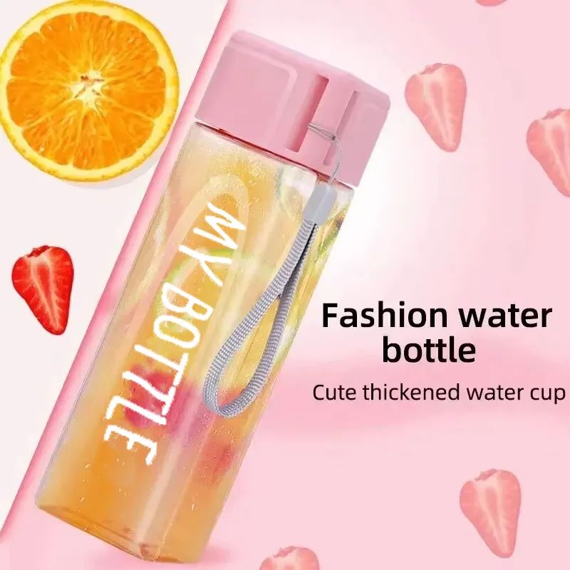 Clear Square Drinking Glass in Mate Plastic Portable Water Bottle with Milk Cable for Outdoor Sports