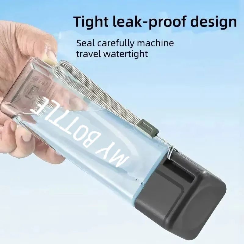 Clear Square Drinking Glass in Mate Plastic Portable Water Bottle with Milk Cable for Outdoor Sports