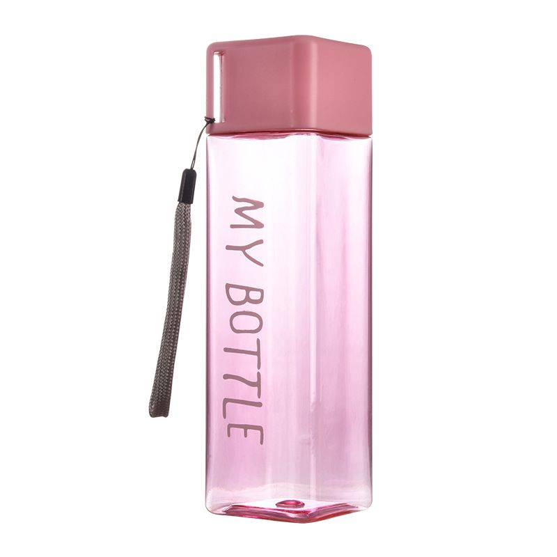 Clear Square Drinking Glass in Mate Plastic Portable Water Bottle with Milk Cable for Outdoor Sports