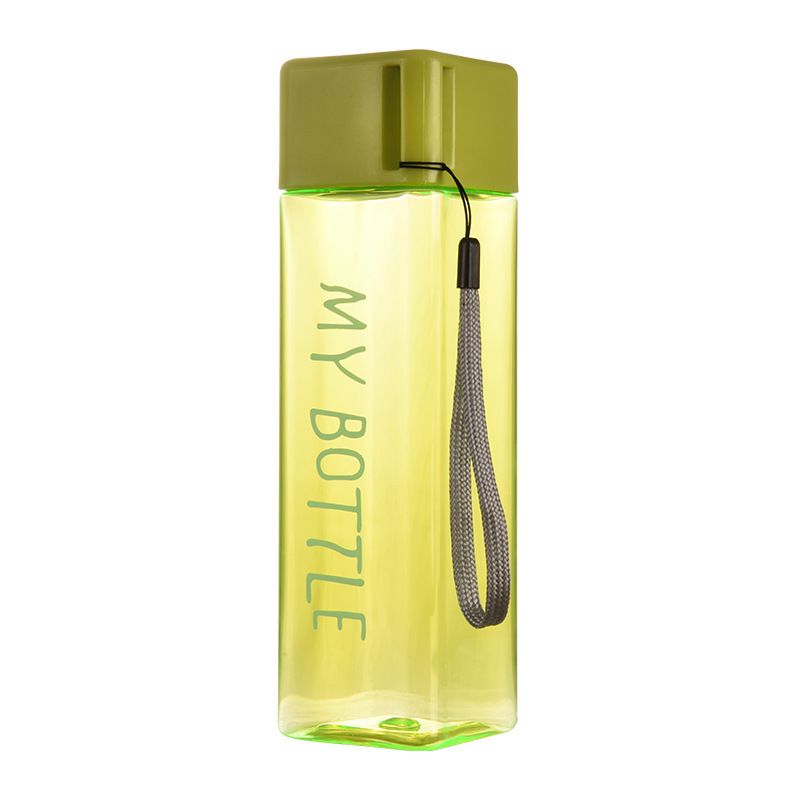 Clear Square Drinking Glass in Mate Plastic Portable Water Bottle with Milk Cable for Outdoor Sports